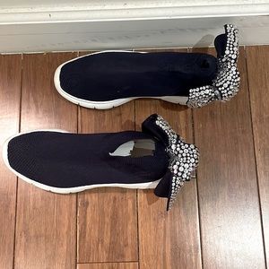 Joshua’s Sock Sneakers Size 7, Blue with White Soles, Rhinestone Bows